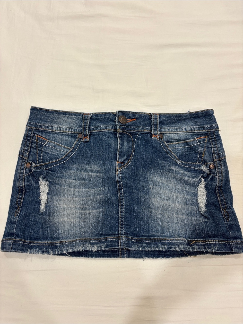 Women's Blue Distressed Denim Mini Skirt